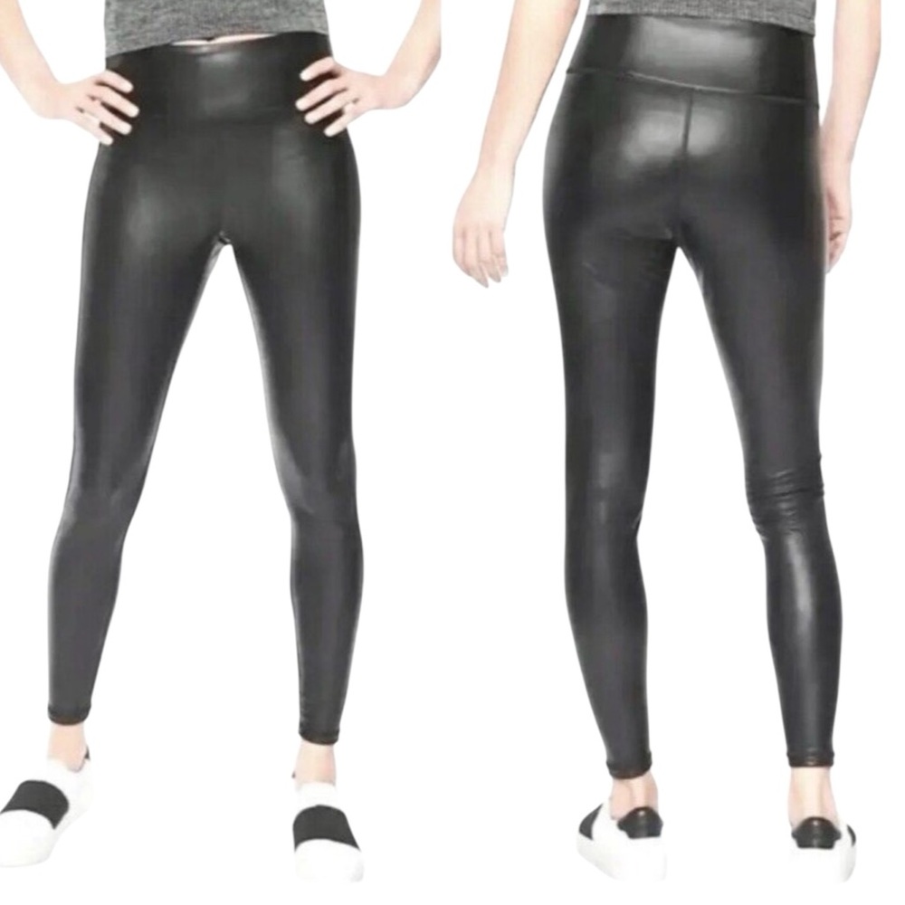 Athleta “All Over Gleam” Black Faux Leather Leggings (N-1)